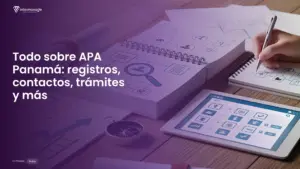 Logo de APA Panamá con información sobre registros sanitarios, contacto y horarios en Panamá.